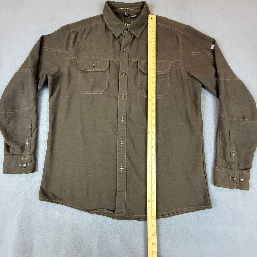 Kuhl Button Up Shirt Mens Large Olive Brown Herringbone Hiking Utility Outdoors - Picture 7 of 14